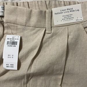 Linen Blend Wide Leg Womens Pants, Tailored Fit
